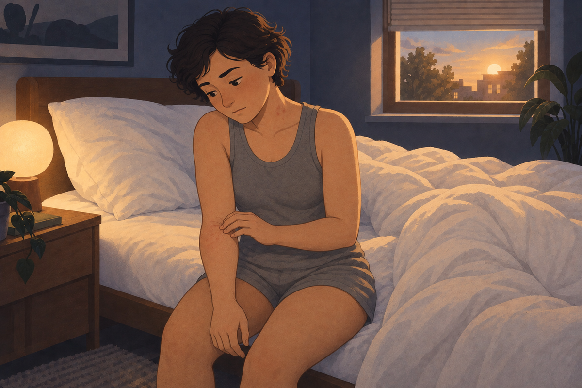 Illustration: sitting up in the morning, finding new scratch marks