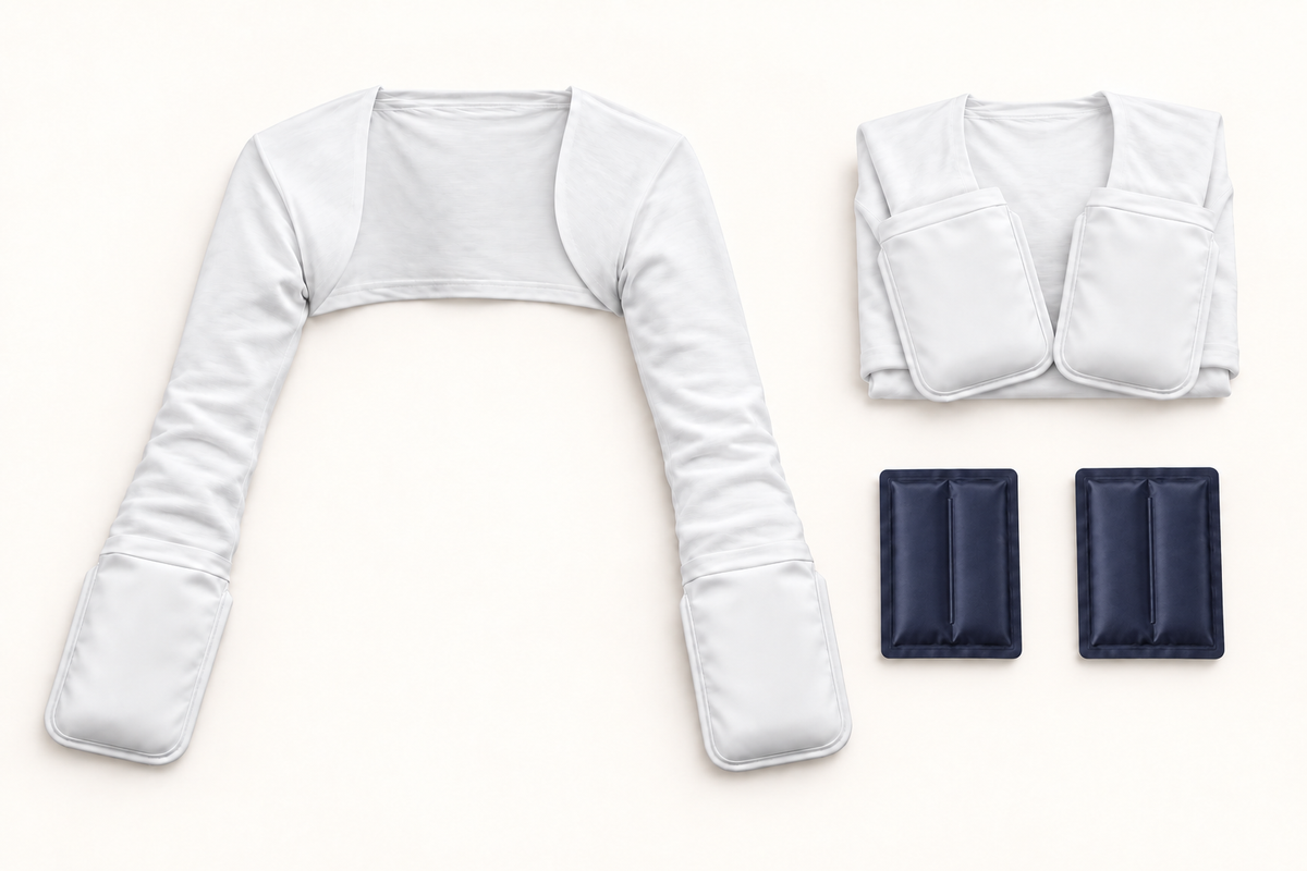 System concept — two connected mittens and two separate packs