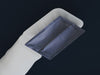 A navy cooling pack approaches a white Noclen mitten, attaches, and lifts away. Illustrative animation.